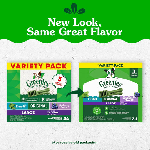 Greenies Large Dental Dog Treats, Mint, Original, & Blueberry, 24 Count
