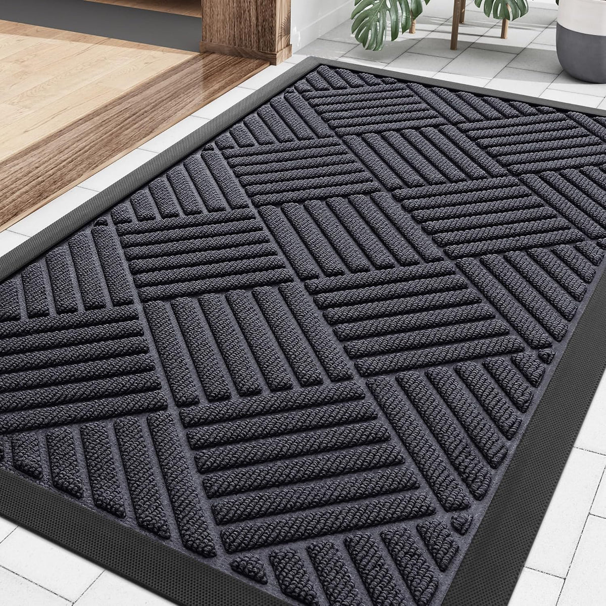 Smiry Front Door Mat Outside Entrance, Natural Rubber Doormat, 29.5x17 Inch