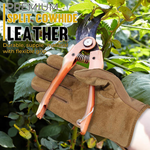 HANDLANDY Leather Gardening Gloves, Leather Work Gloves for Men Women