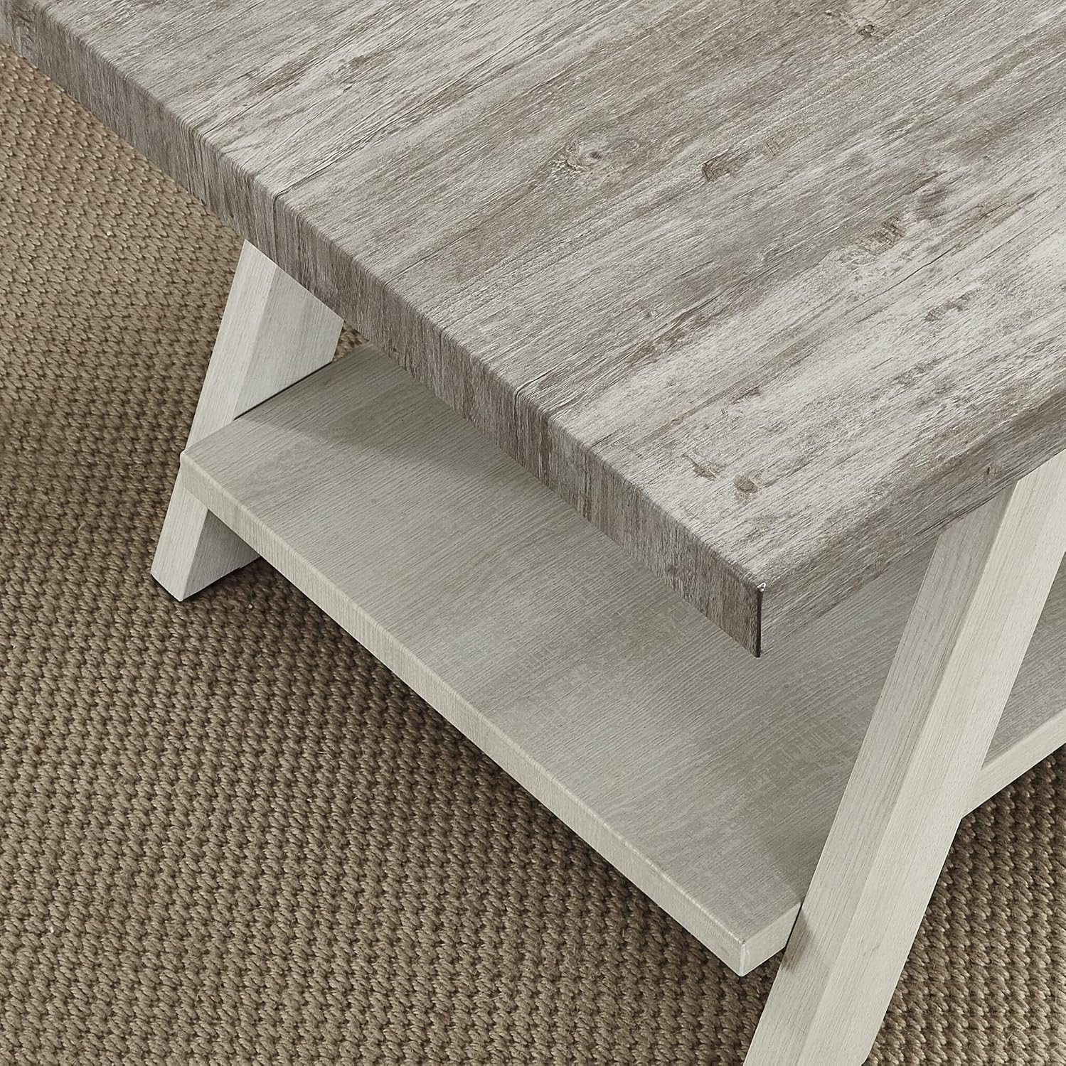 Roundhill Furniture Athens Contemporary Two-Tone Wood Shelf Side Table, Weathered Gray and Beige