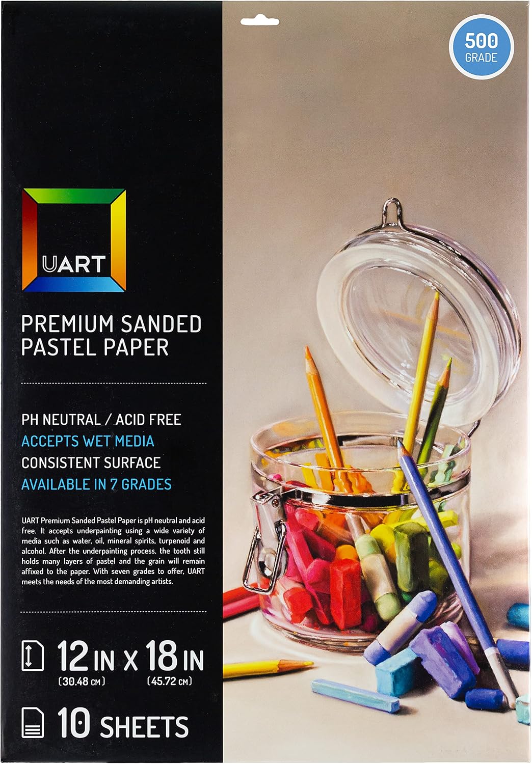 Uart Sanded Pastel Art Paper, Off-White, 9" x 12" Paper, Grit #400, 10 Sheet Pack