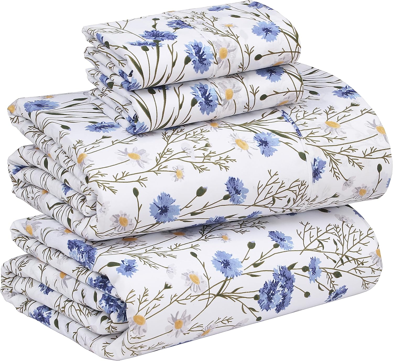 RUVANTI 100% Cotton Queen Sheets, Percale Queen Sheet Set, Sweet Pea