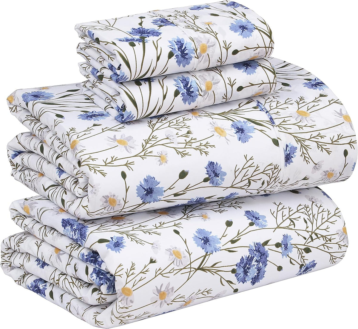 RUVANTI 100% Cotton Queen Sheets, Percale Queen Sheet Set, Sweet Pea