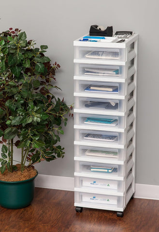 IRIS USA 10-Drawer Rolling Storage Cart, White/Clear
