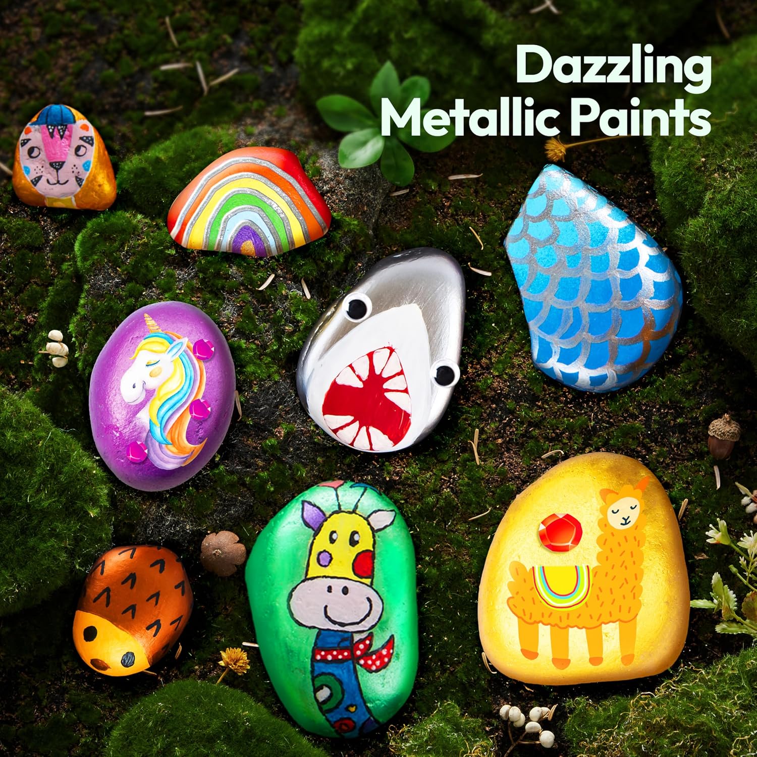JOYIN Rock Painting Kit for Kids, Arts and Crafts for Girls & Boys Ages 6-12, DIY Supplies for Painting Rocks, Easter Craft Kits Art Set, Kids Birthday Christmas Presents, Family Indoor Activity