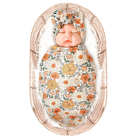 Konssy Baby Blanket & Headband Set, 32 x 32 Inch Swaddle Receiving Blanket