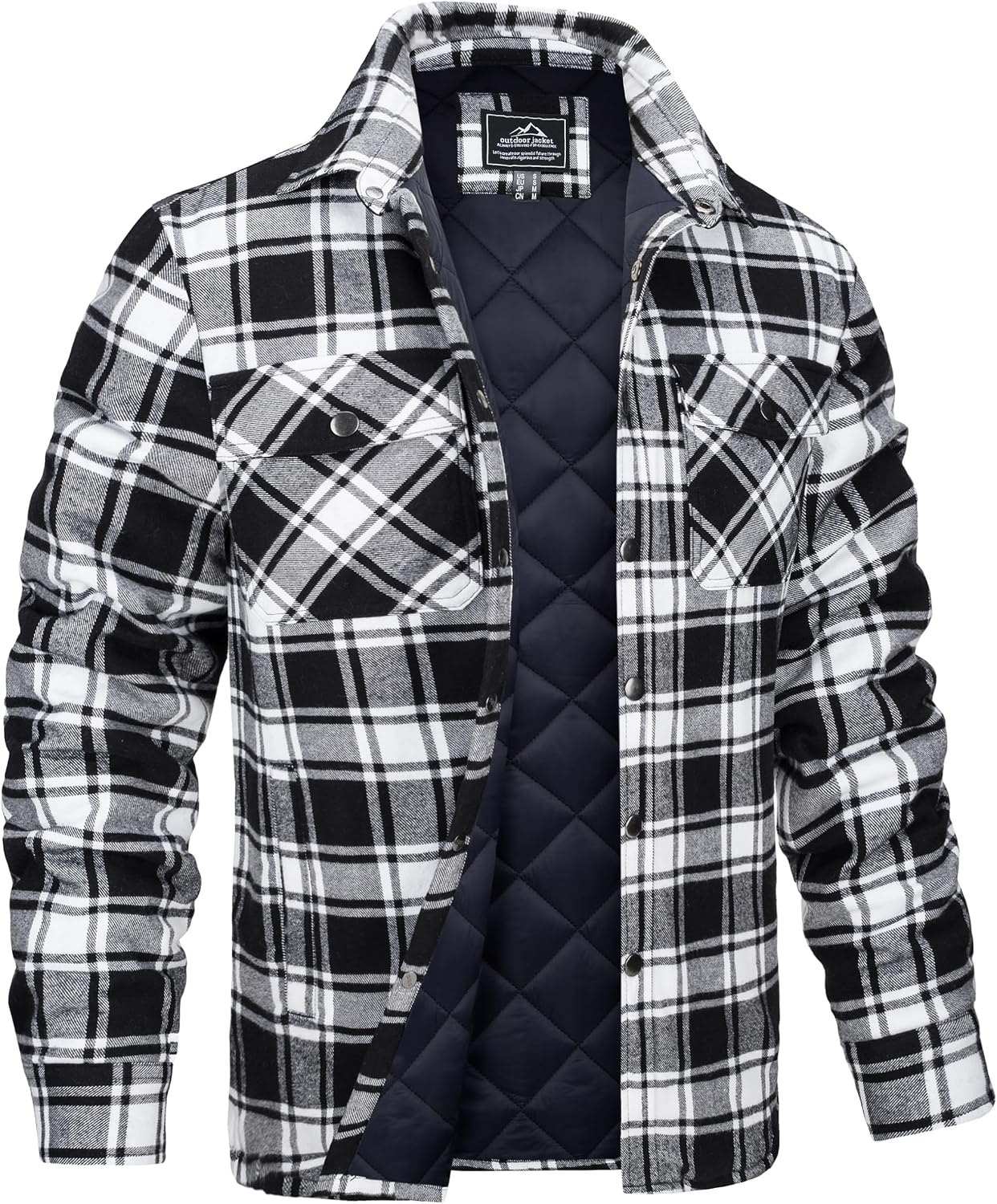 MAGCOMSEN Men's Flannel Shirts Long Sleeve Quilted Lined Button Down Plaid Flannel Jacket Heavyweight Warm Winter Coat
