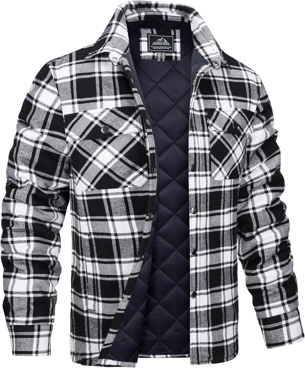 MAGCOMSEN Men's Flannel Shirts Long Sleeve Quilted Lined Button Down Plaid Flannel Jacket Heavyweight Warm Winter Coat