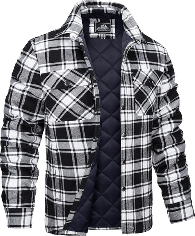 MAGCOMSEN Men's Flannel Shirts Long Sleeve Quilted Lined Button Down Plaid Flannel Jacket Heavyweight Warm Winter Coat