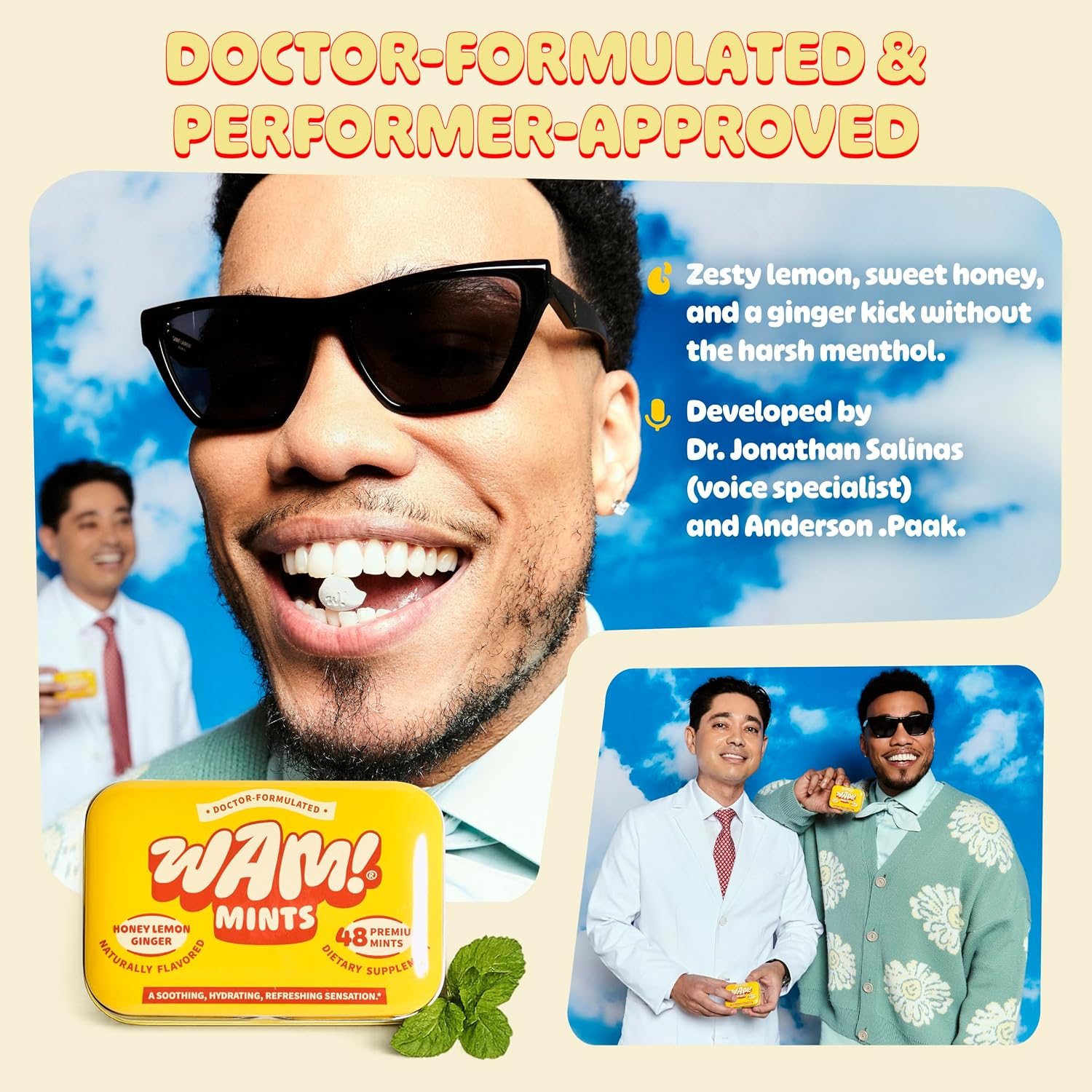 WAM! Honey Lemon Ginger Mints, Sugar Free Breath Mints, 150-Count Pouch