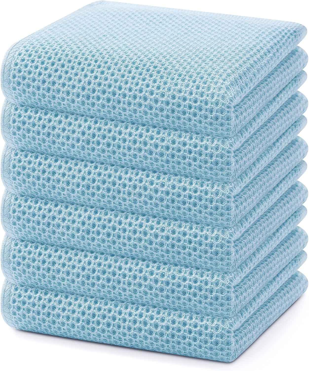 Homaxy 100% Cotton Waffle Weave Kitchen Dish Towels 6-Pack, Sky Blue