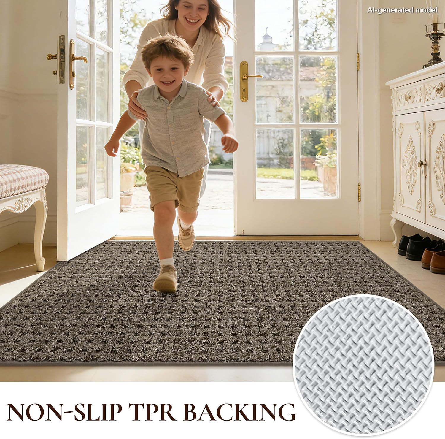Door Mat Indoor Entrance 24"x36", Non-Slip Entryway Rugs, Brown