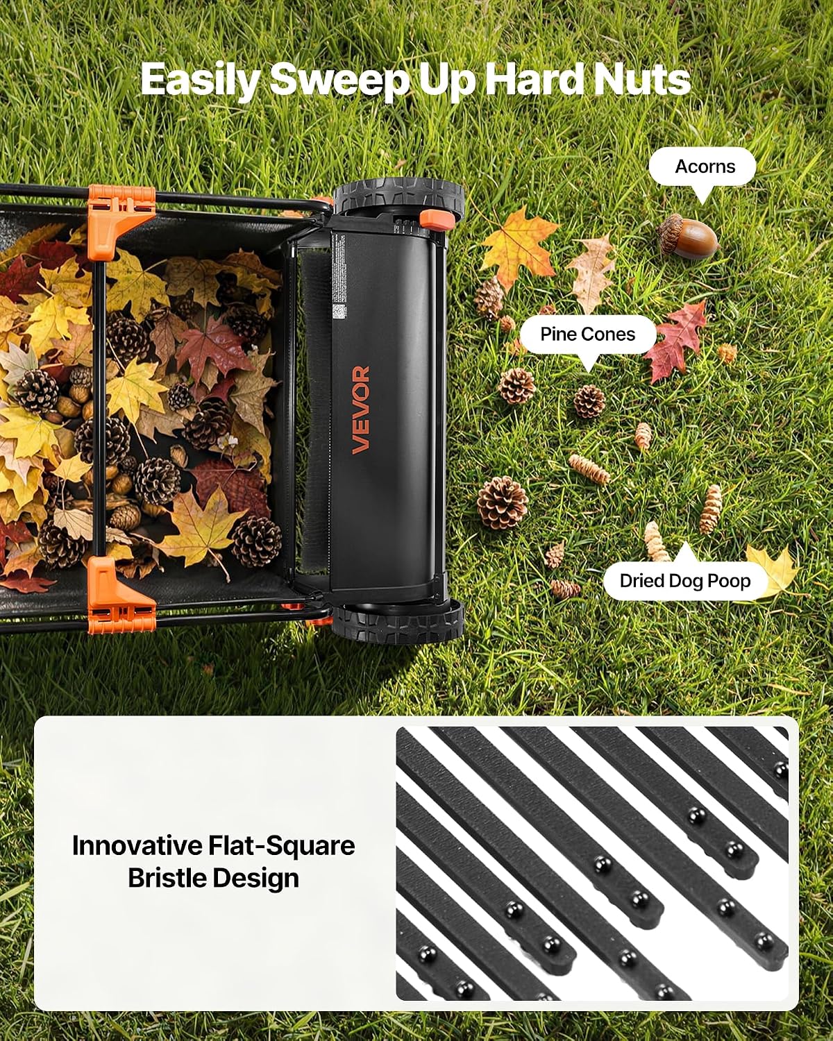 VEVOR 3 Packs Lawn Sweeper Brush Replacement, Compatible with VEVOR 26 in Lawn & Leaf Collector Sweepers, Yard Sweeper Brush Paddle with Durable V-Shaped Bristles for Easy Grass Leaf Cleanup