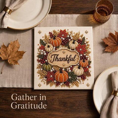 Thanksgiving Pearl Art Kits for Adults, 5D Framed Pearl Diamond Painting
