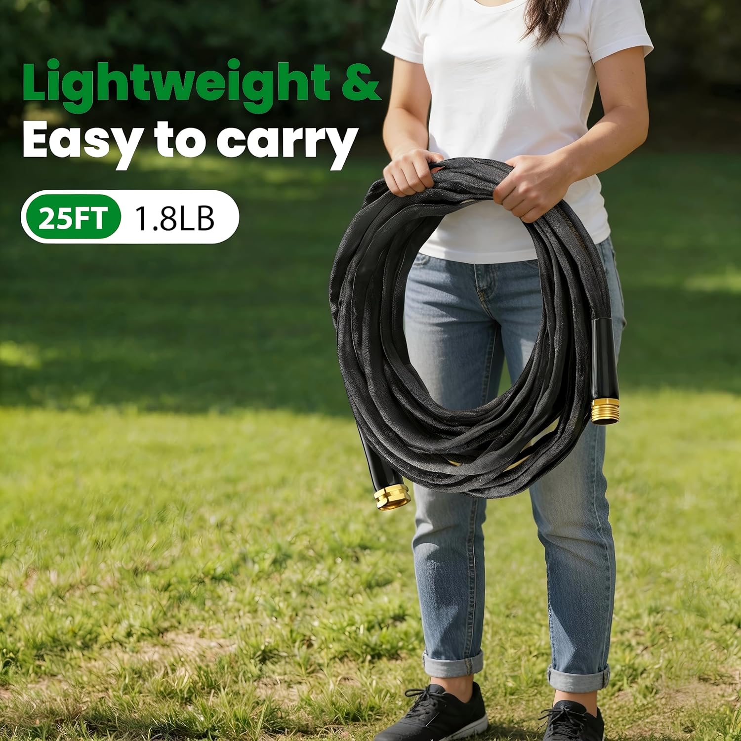 Garden Hose 25FT, Non-Expanding Water Hose Ultra Lightweight
