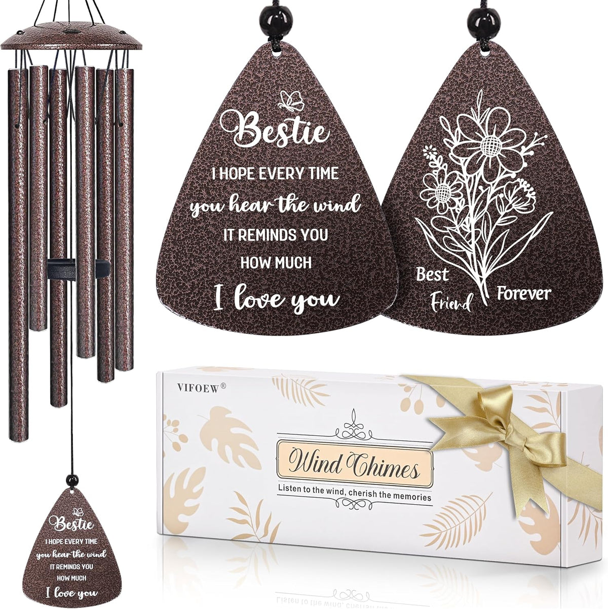Bestie Gifts, 32" Bronze Wind Chimes, Best Friend Birthday Gifts for Women