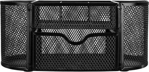 Amazon Basics Mesh Desk Organizer with Pen Holder, Pullout Drawer and Office Caddy Storage, 9.25" x 4.53" x 3.94", Black
