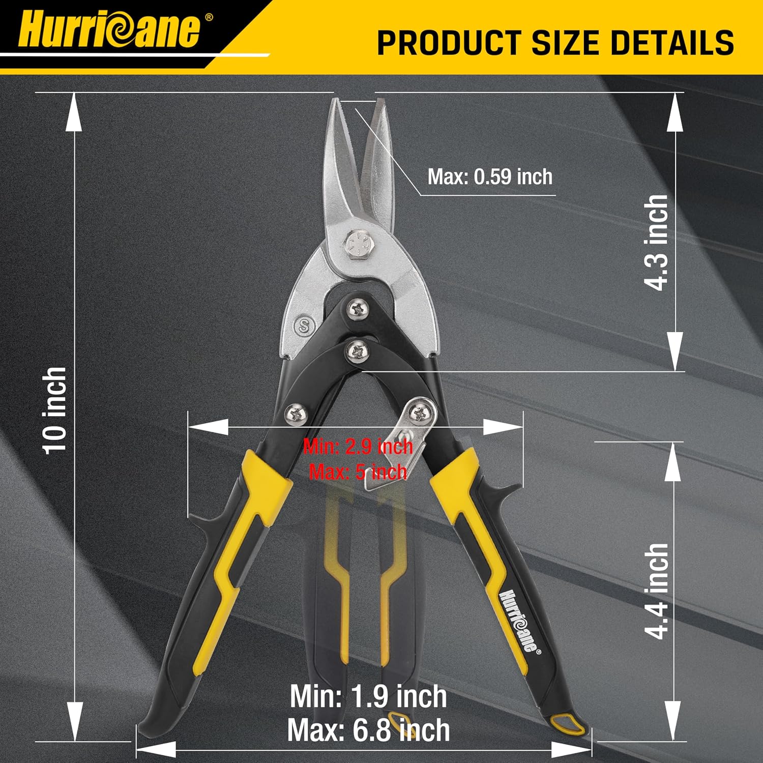 HURRICANE 10 Inch Aviation Tin Snips, Cr-Mo Aviation Snips for Cutting Metal Sheet, Heavy Duty Sheet Metal Cutter Shear, Straight Cut, High Leverage Aviation Snip, Up to 40% Labor Saving