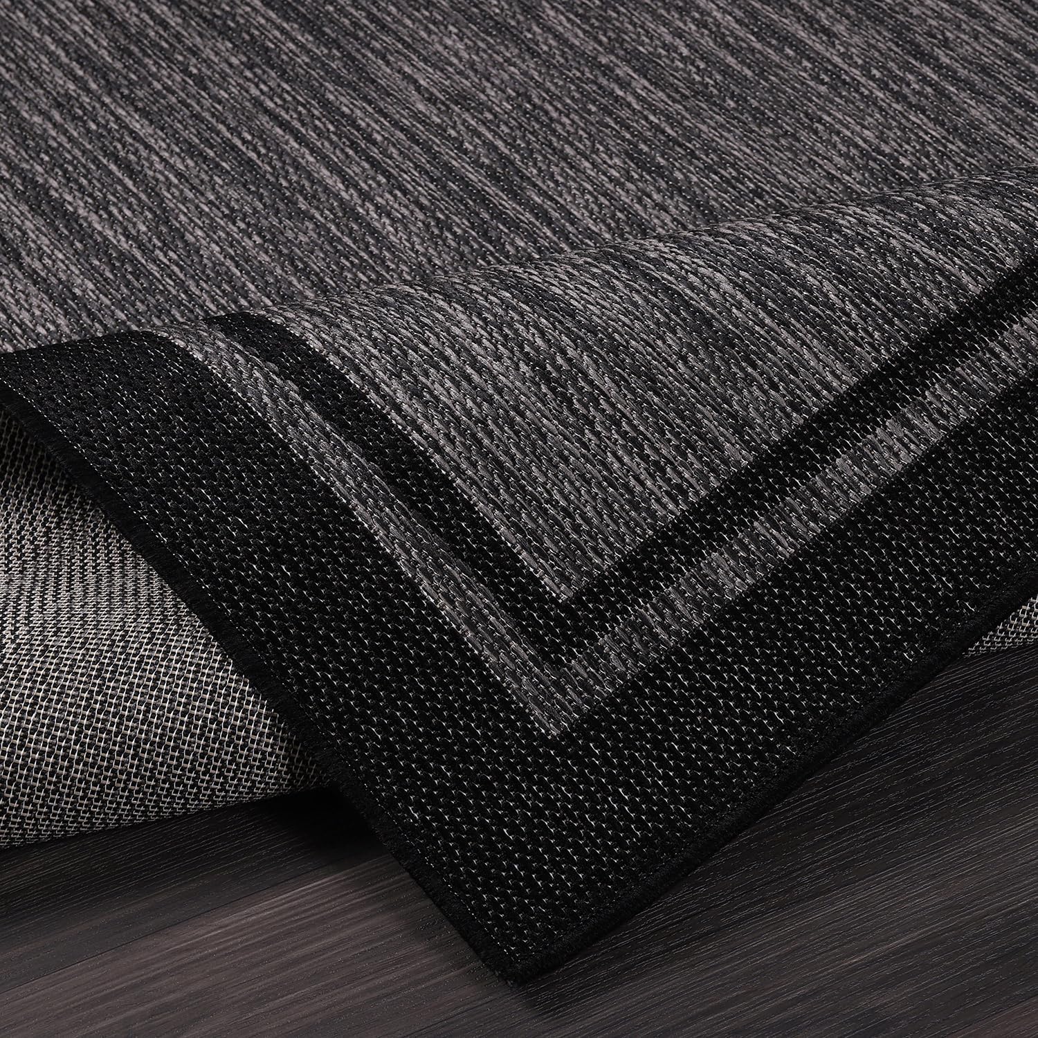CAMILSON Indoor Outdoor Rug, 6x9 Bordered Dark Grey Black Modern Area Rugs for Indoor and Outdoor Patios, Kitchen and Hallway Mats, Washable Porch Deck Outside Carpet (Bordered Black, 6 x 9)
