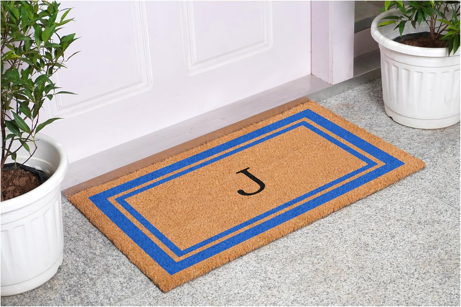 Calloway Mills 152971830J Blue Border 18" x 30" Monogram Doormat (Letter J)