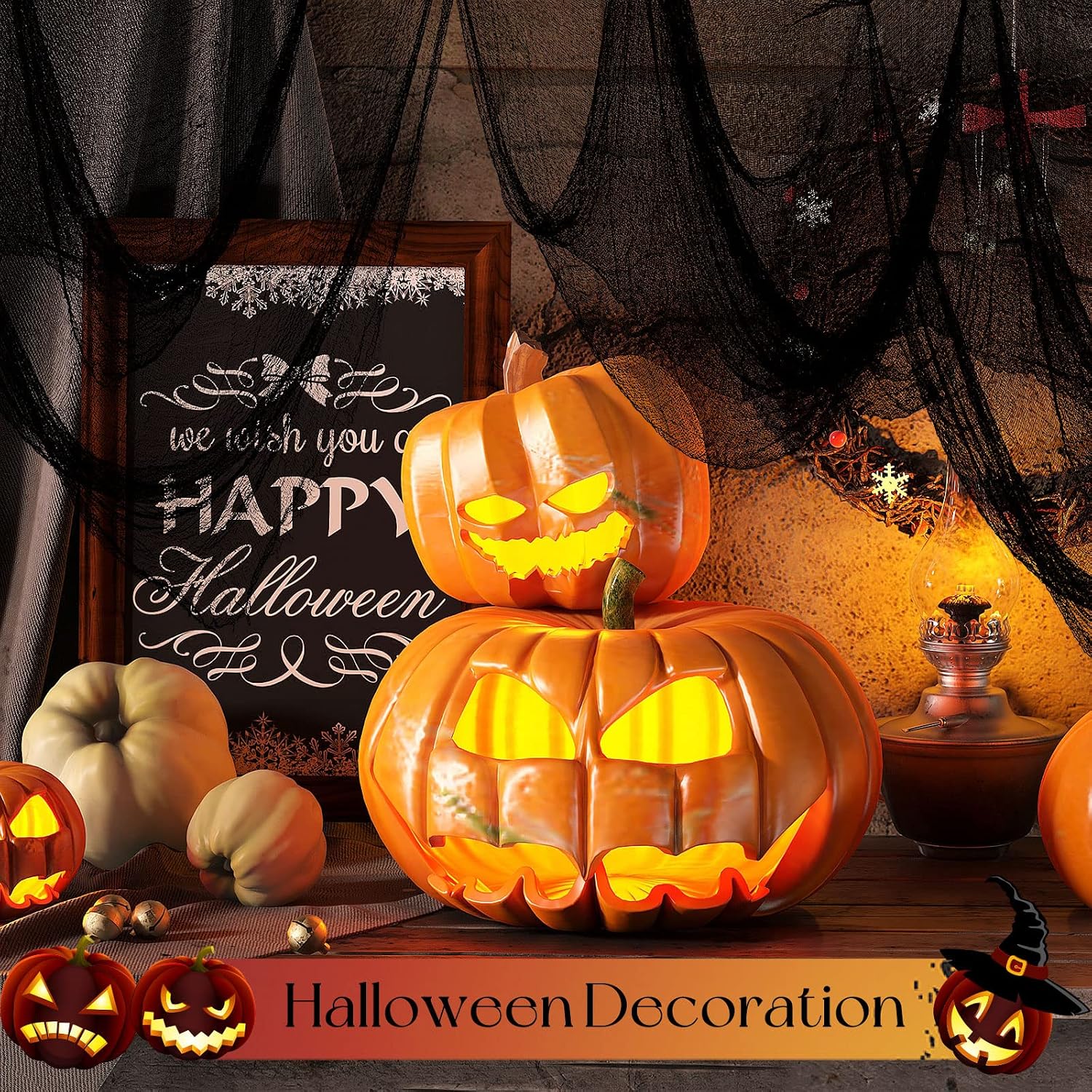 6 Pack Black Halloween Creepy Cloth, 30 x 72 Inch - Yobbai
