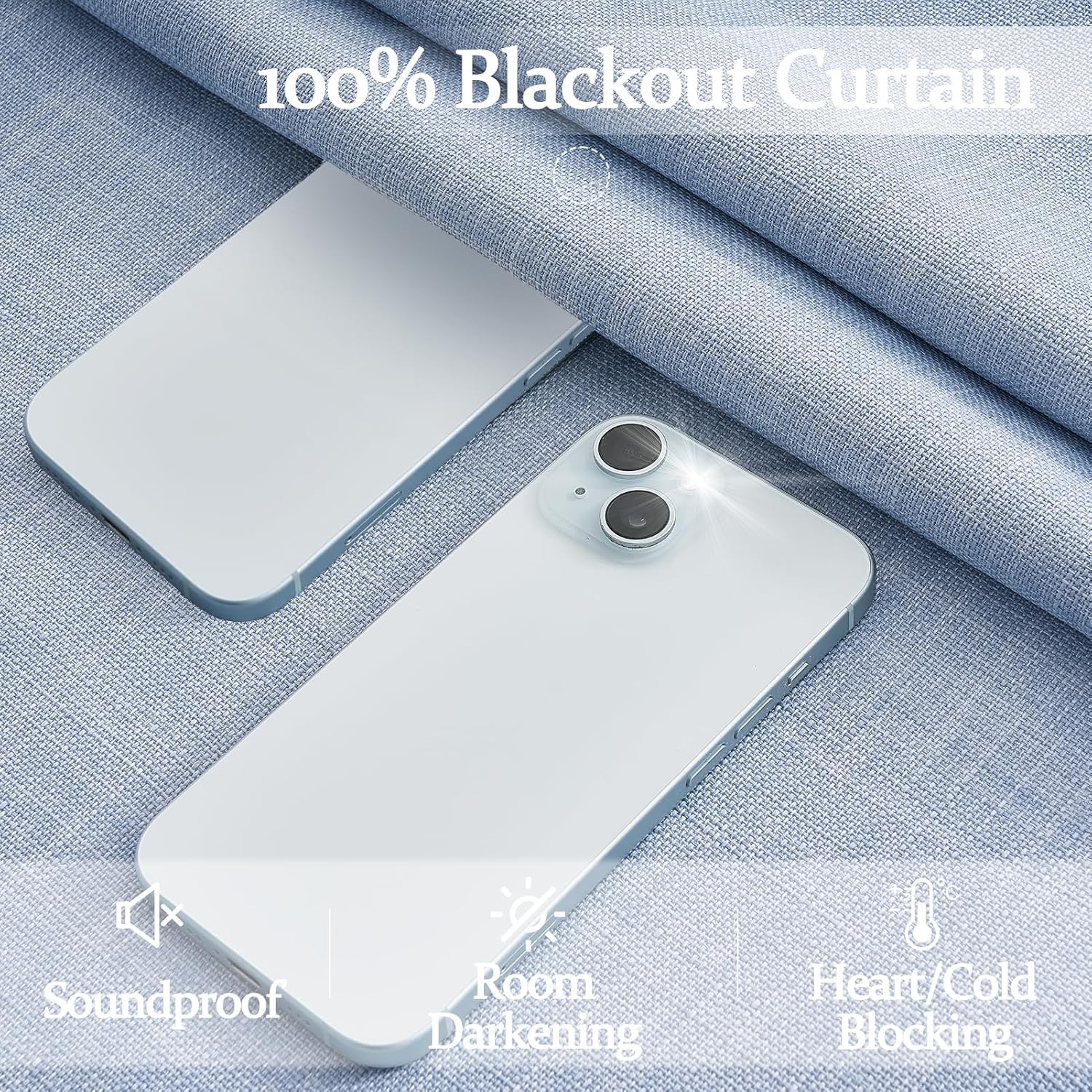 Custom Pale Blue 102 Inch Blackout Curtains for Office 2 Panels Set, Memory Shape Pinch Pleated Thermal Sound Dampening Two Layer Linen Light-Blue Energy Efficient Large Windows Drapes 8-1/2 FT Length