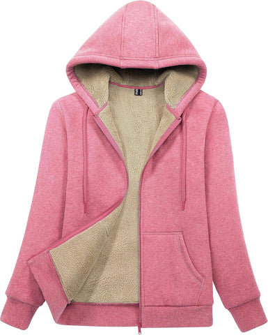 MAGCOMSEN Zip Up Hoodies Women Sherpa Warm Winter Jacket with Pockets