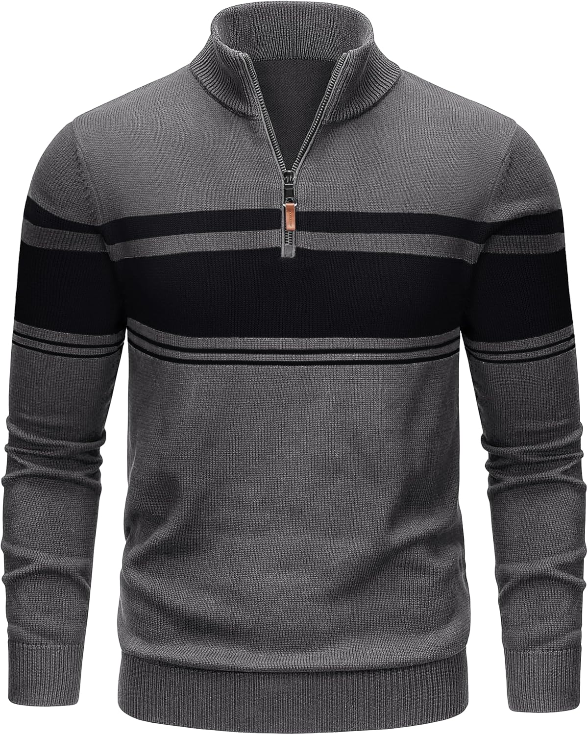 TACVASEN Men's Quarter Zip Sweaters Cotton Pullover Sweater Striped Casual Fall Winter Warm Pullover Sweatshirts