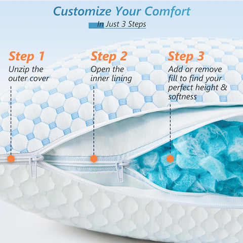 UYWO Cooling Memory Foam Pillows Queen Size Set of 2, Blue