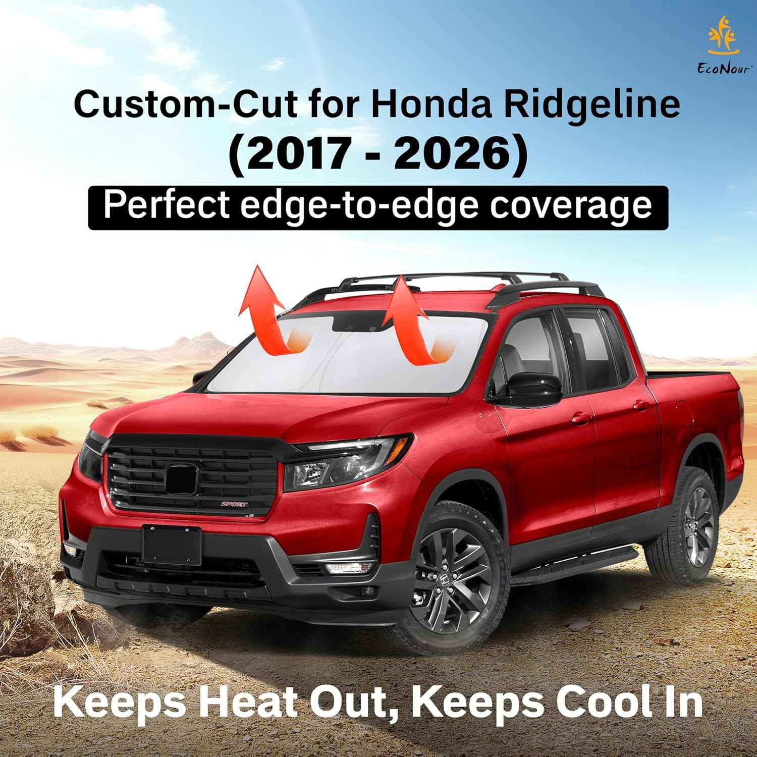EcoNour Windshield Sun Shade Compatible for Honda Ridgeline 2017–2026