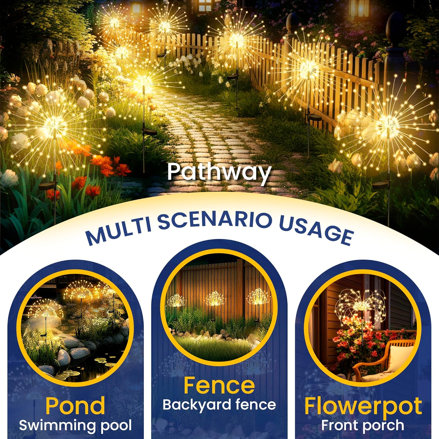 GIGALUMI 6 Pack Solar Firework Lights Outdoor, Garden Decor, Warm White