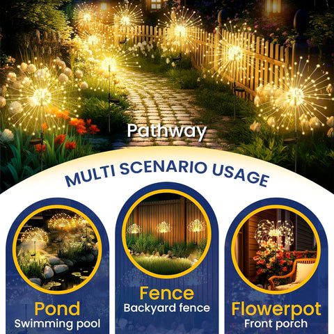 GIGALUMI 6 Pack Solar Firework Lights Outdoor, Garden Decor, Warm White
