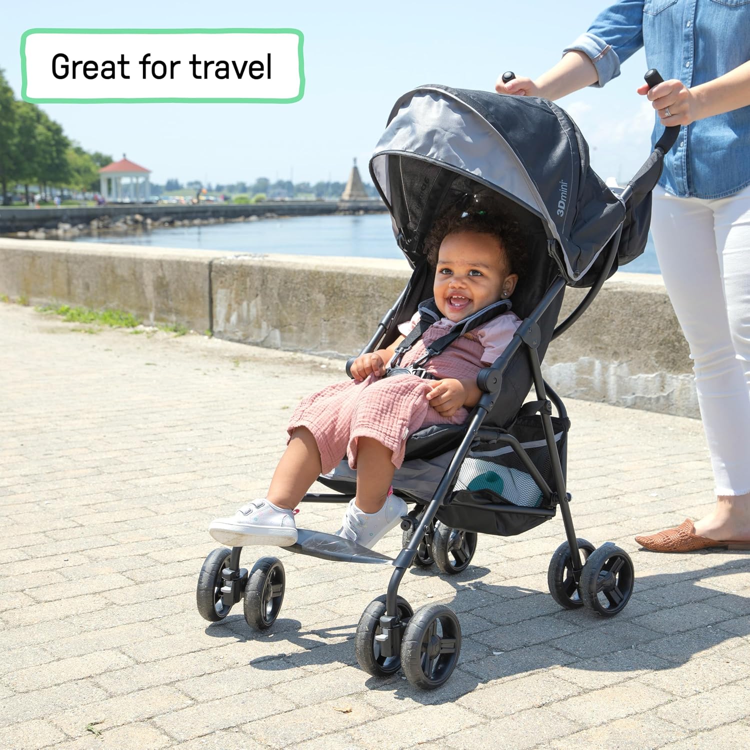 Ingenuity 3D Mini Convenience Stroller – Lightweight Stroller with Compact Fold, Multi-Position Recline, Canopy with Pop Out Sun Visor and More – Umbrella Stroller for Travel and More, Gray