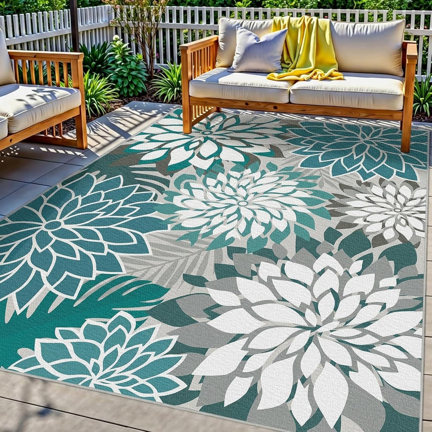 Arenarug Outdoor Rug Waterproof, Washable Patio Rug for Deck, 9x12, Teal
