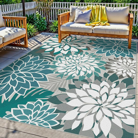 Arenarug Outdoor Rug Waterproof, Washable Patio Rug for Deck, 9x12, Teal