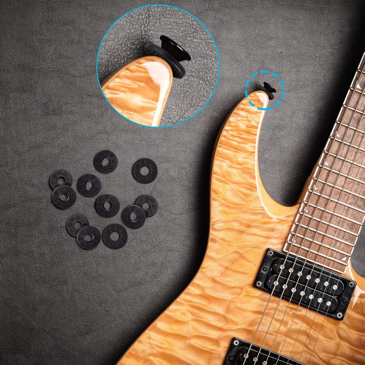 Blulu 12 Pcs Guitar Strap Locks Silicone Rubber Strap Blocks,Black