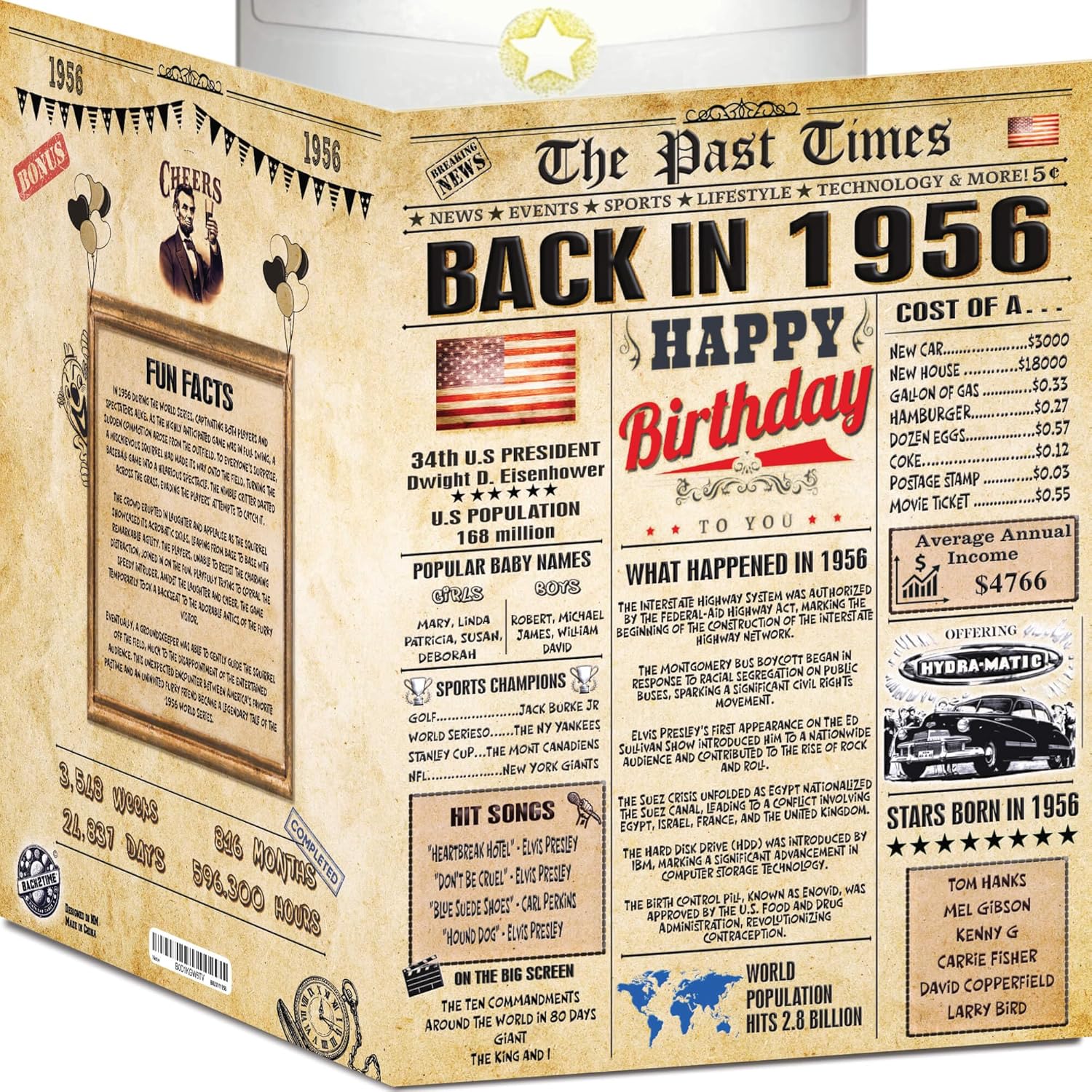 70th Birthday Card for Women Men - Back In 1956 Newspaper - 70 th Happy BIRTHDAY card - 70 birthday gift for Her Him - JUMBO size - 70th birthday decorations Dad Mom - Best gifts for 70 year old