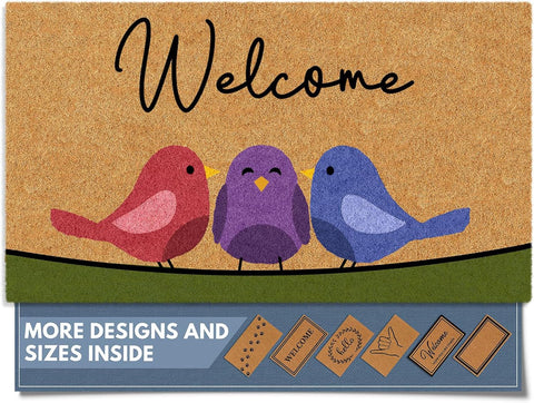 Barnyard Designs Natural Coco Coir Non-Slip Doormat (17x30, Spring Birds)