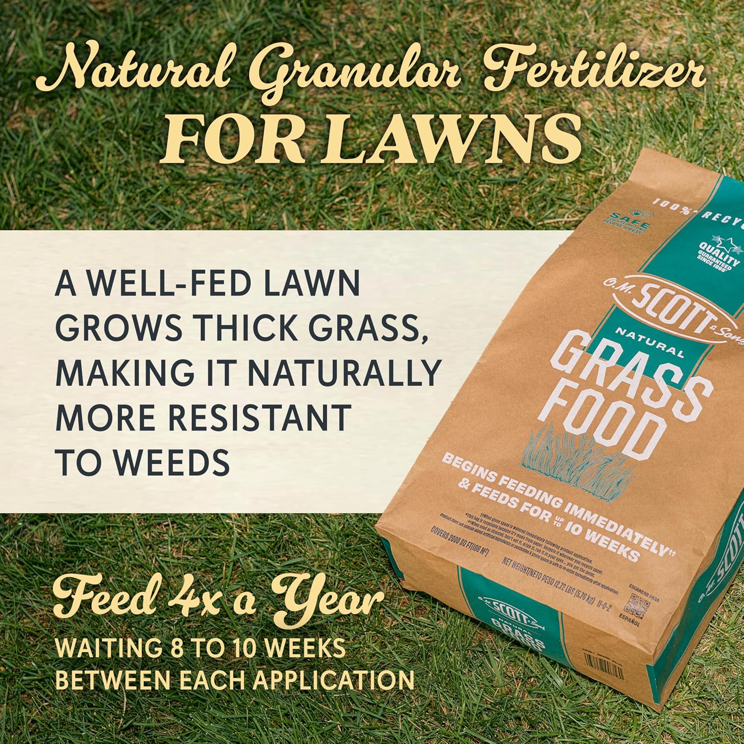O.M. Scott and Sons Natural Grass Food - Grass Fertilizer for Lawns, Feeds up to 10 Weeks, Covers 2,000 sq. ft., 12.72 lb. (Pack of 3)
