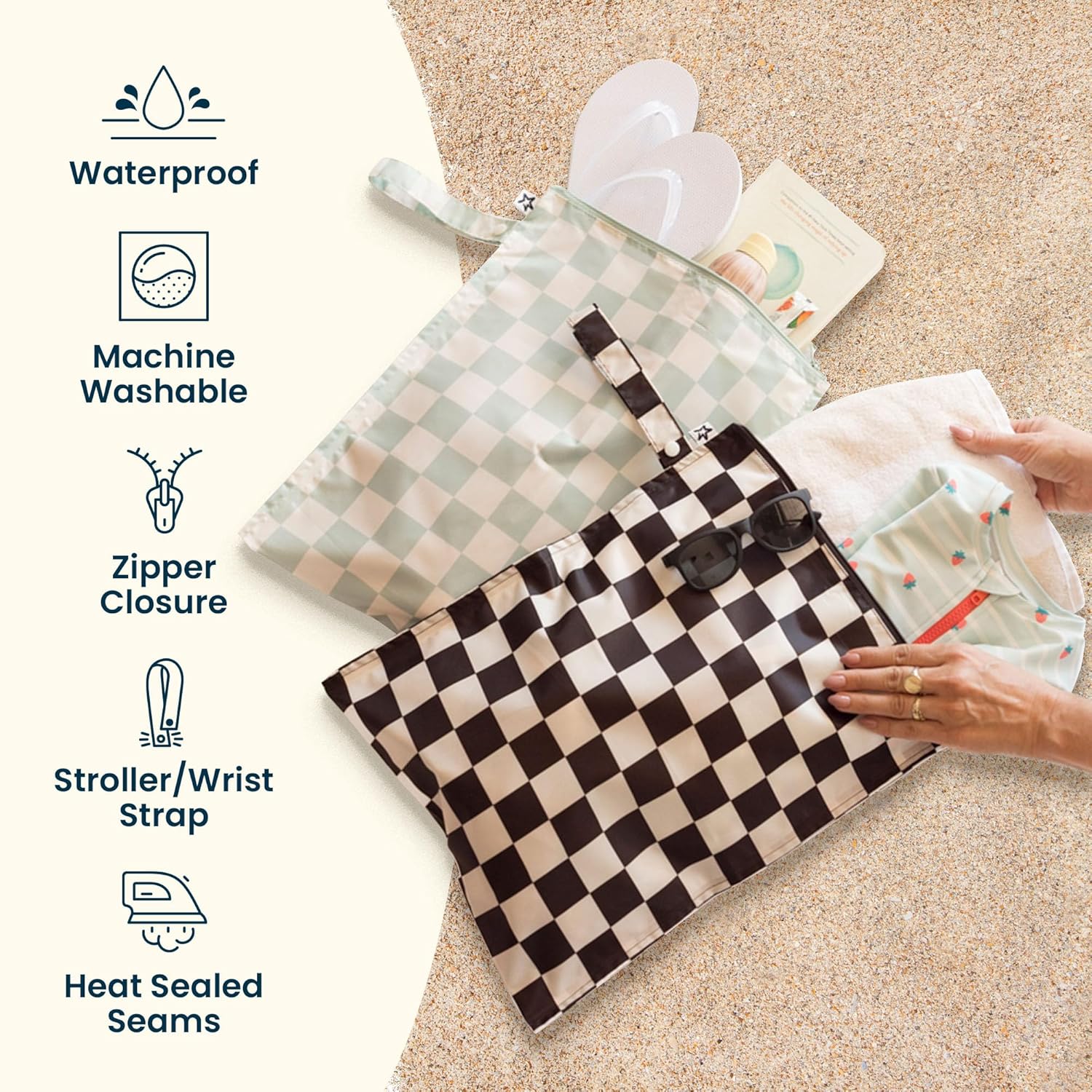 Tiny Twinkle Mess Proof Wet Bags | 2-Pack Reusable Waterproof Wet Bags for Swimsuits | Baby Clothes | Travel & Diaper Bag (Boho Rainbow)