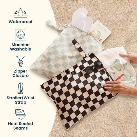 Tiny Twinkle Mess Proof Wet Bags | 2-Pack Reusable Waterproof Wet Bags for Swimsuits | Baby Clothes | Travel & Diaper Bag (Boho Rainbow)