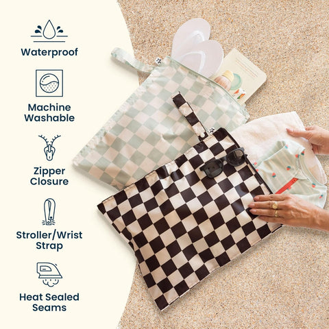 Tiny Twinkle Mess Proof Wet Bags | 2-Pack Reusable Waterproof Wet Bags for Swimsuits | Baby Clothes | Travel & Diaper Bag (Boho Rainbow)