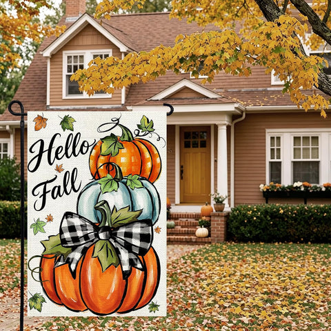 Hello Fall Garden Flag 12x18 Inch, Pumpkin Double Sided Flag