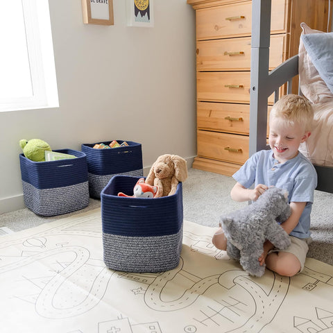 NaturalCozy Storage Cubes 11 Inch Cotton Rope Woven Baskets for Organizing, 3-Pack | Cube Storage Bin | Square Storage Baskets for Shelves Organizer, Classroom, Kids Toy Bins, Closet, Baby Nursery
