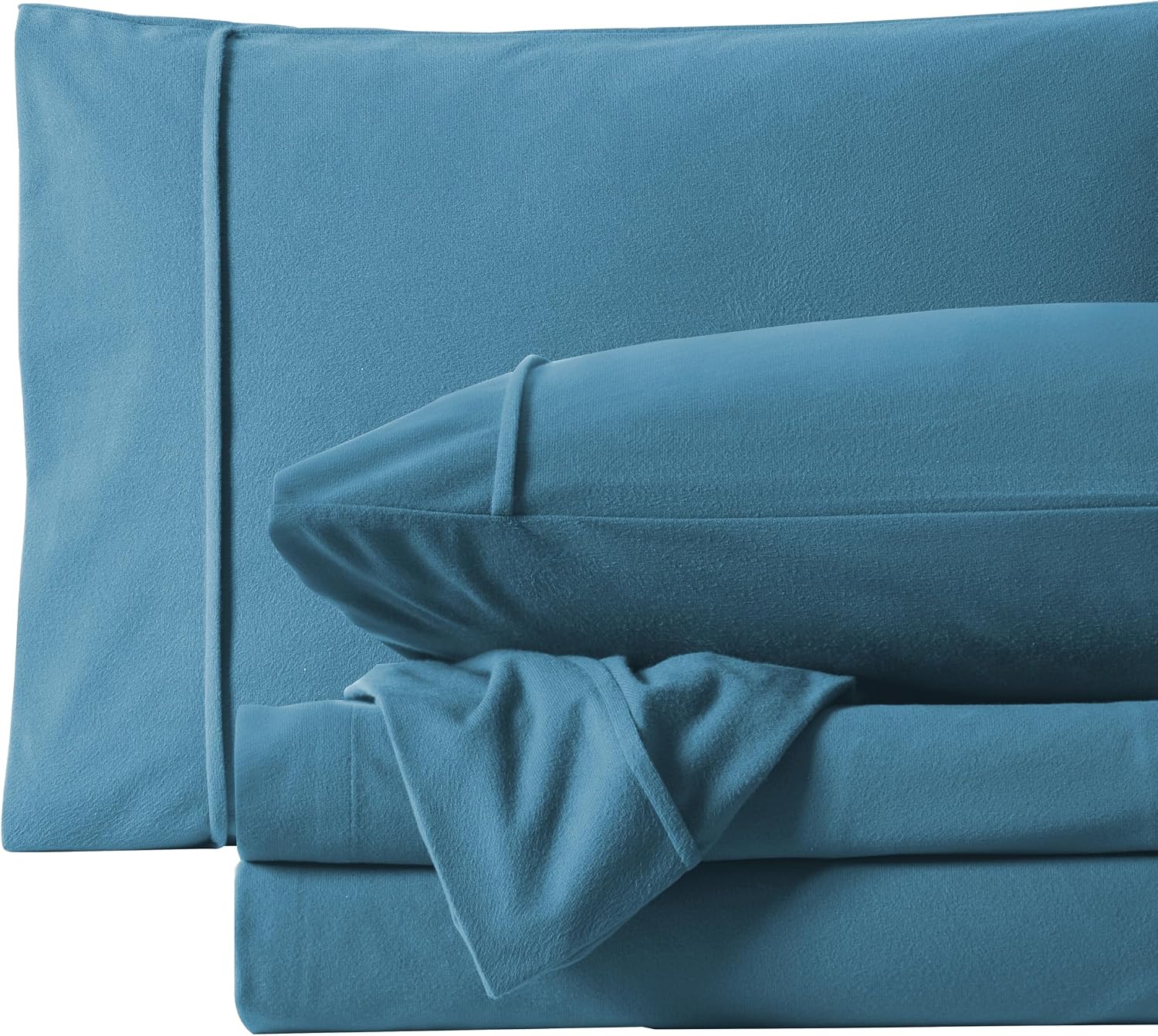 Sweet Home Collection Flannel Sheet Set, Denim Blue Full, Deep Pocket Soft Brushed Microfiber All-Season Bedding with Fitted Sheet, Flat Sheet & Pillowcase(s)