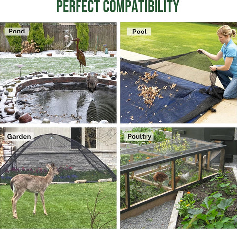 Pond Netting for Koi Ponds, 7 x 10ft Koi Pond Net Cover, Durable & Sturdy Pond Netting Cover for Leaves, Protect Koi Fish Against Herons, Raccoons, Cats & Predators, 12pcs Stakes Included