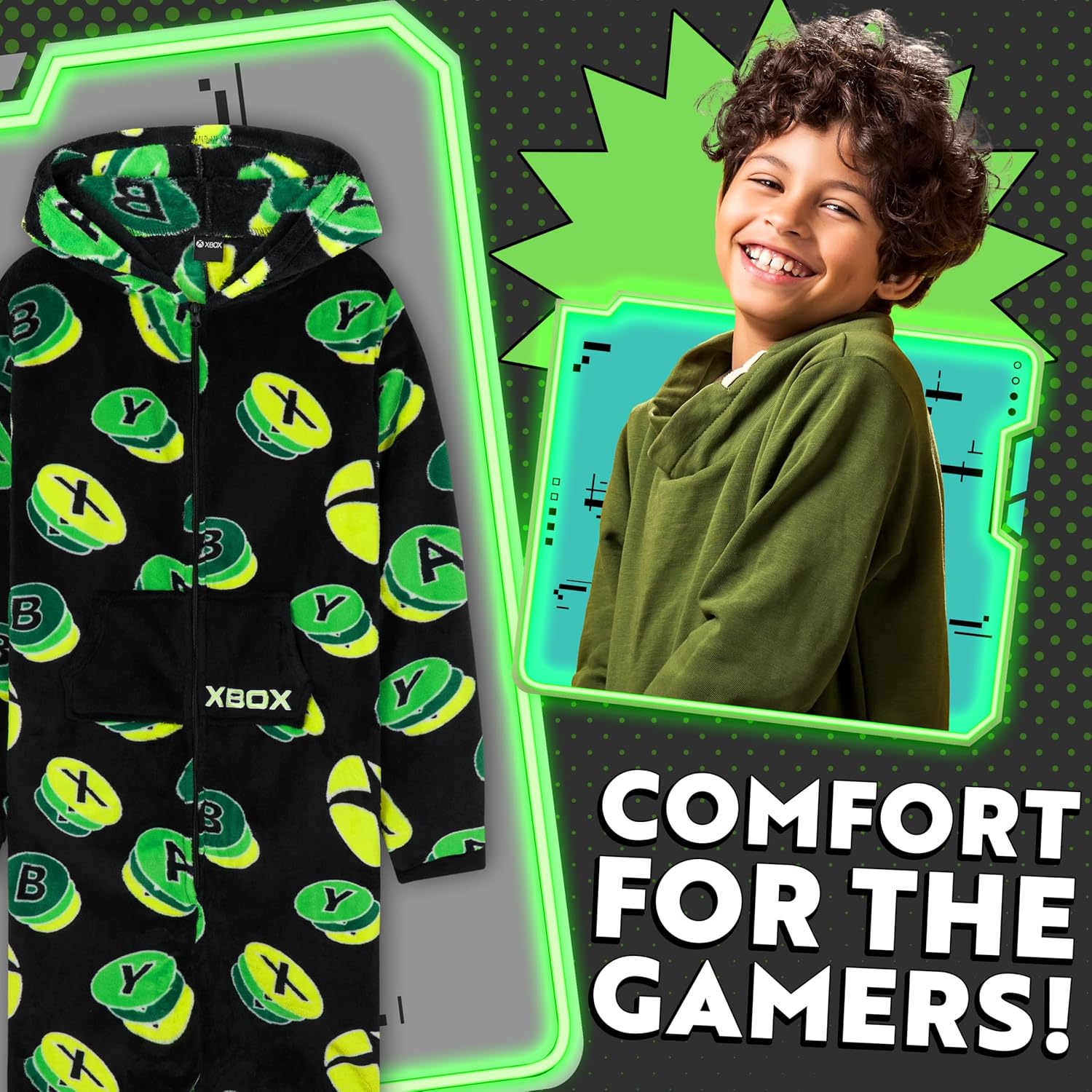 Xbox One Piece Pajamas for Boys, Teens, Fleece Jumpsuit, Pajama Set, Sleepwear PJs, Loungewear, Gamer Gifts for Boys