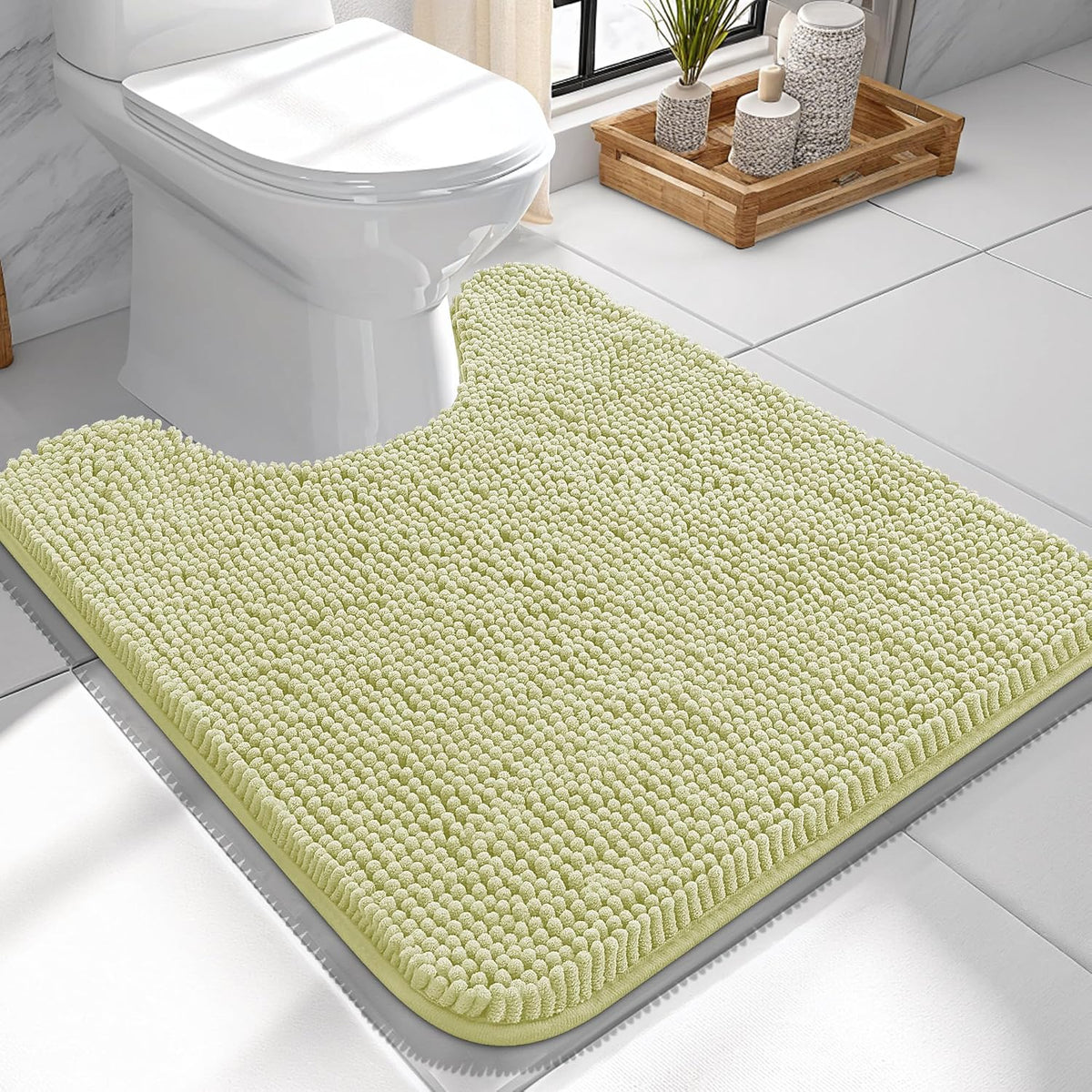 OLANLY Toilet Rugs U-Shaped 24x24, Soft Absorbent Chenille Contour Rugs