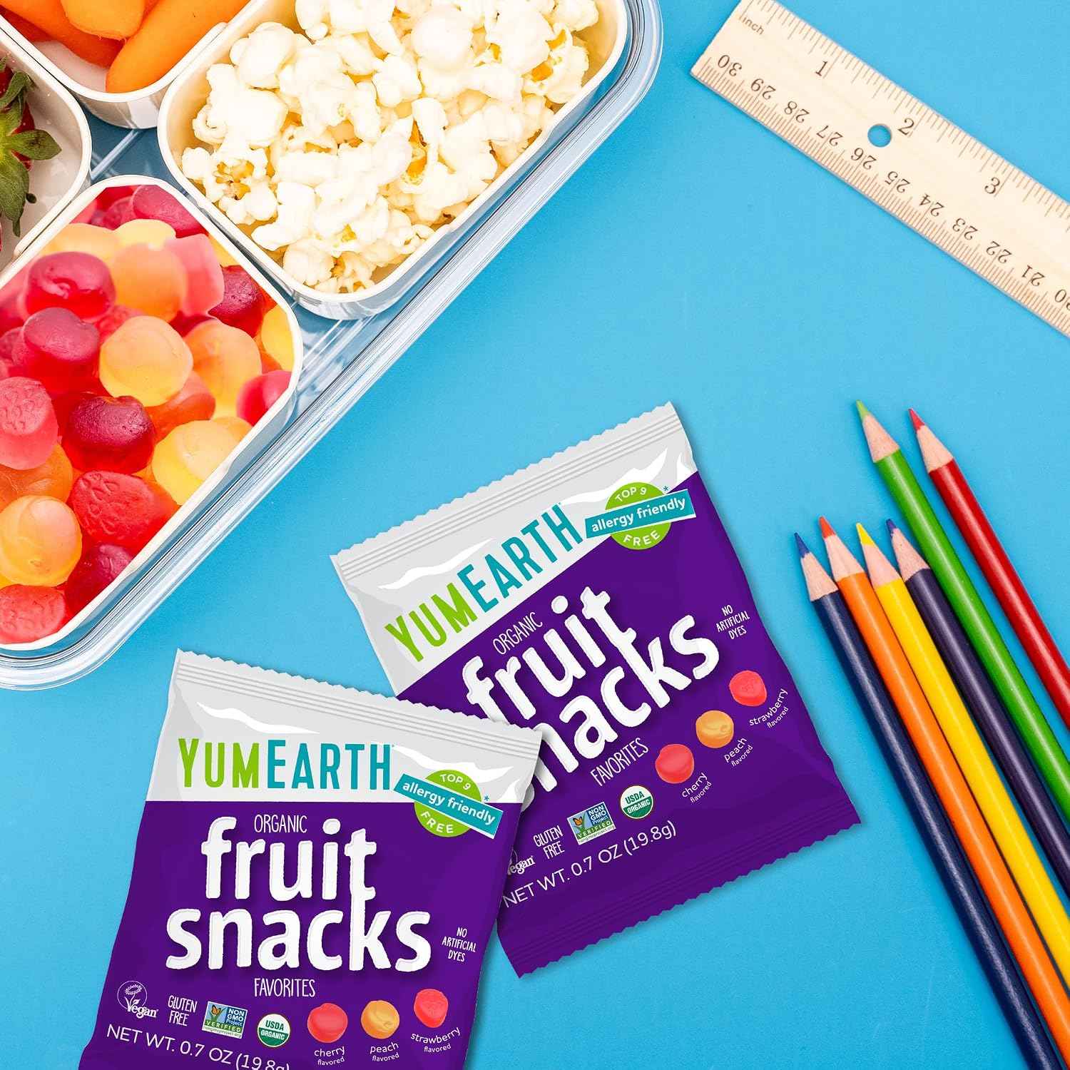 YumEarth Organic Assorted Flavor Fruit Snacks, 0.7oz (Pack of 35) | Snack Packs, Allergy Friendly, Gluten Free, Non-GMO, Vegan, Dye Free