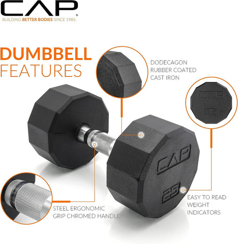 CAP Rubber Coated Dumbbell Weight Set with Vertical Rack | 100 lb, 150 lb, and 210 lb Options